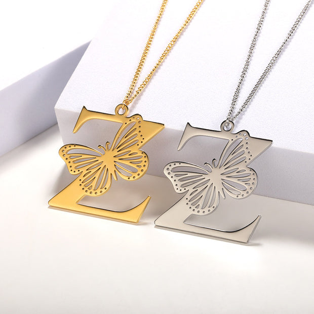 Butterfly Initial Pendant Necklace Z Jewelry & Watches