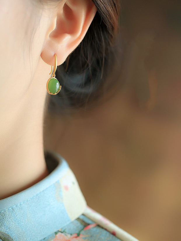 Gold Hetian Jade Earrings