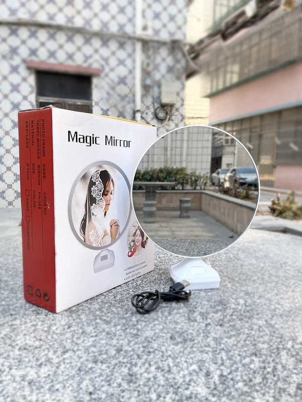 Magic Vanity LED Mirror with Creative Light Painting, USB and battery-powered, perfect for makeup, travel, and home decor.