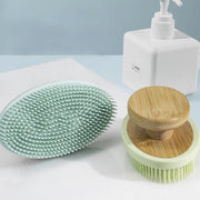 New silicone bath brush massage bath soft hand-held long-tooth cleaning scrub brush bamboo handle bath brush Home, Pets, Appliance