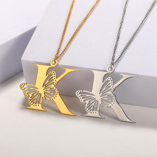 Butterfly Initial Pendant Necklace K Jewelry & Watches