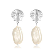 Shell Accent Baroque Pearl 18K Metallic Earrings Silver Jewelry & Watches