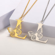 Butterfly Initial Pendant Necklace L Jewelry & Watches