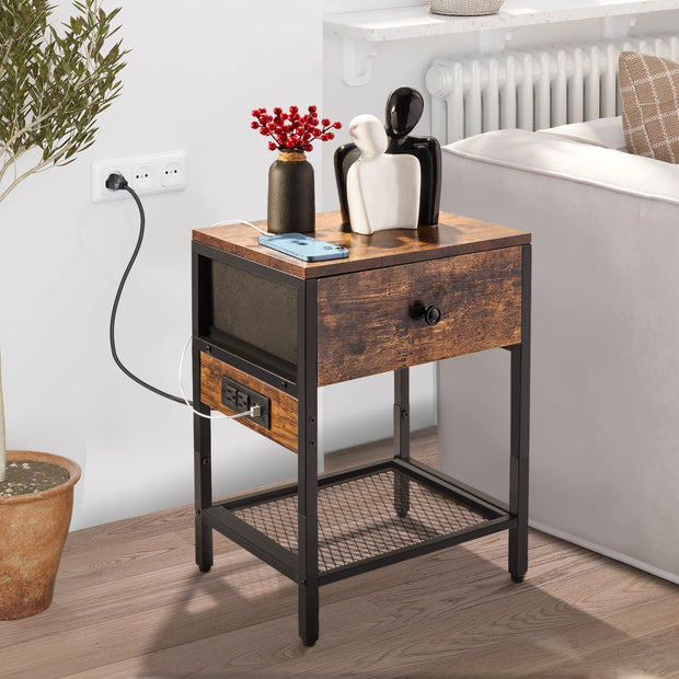 Nightstand with Drawer, End Side Table with Charging Station for Bedroom,2 Pack - Modiniva LLC