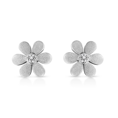 Diamond Flower Earrings in Matte Sterling Silver - Modiniva LLC