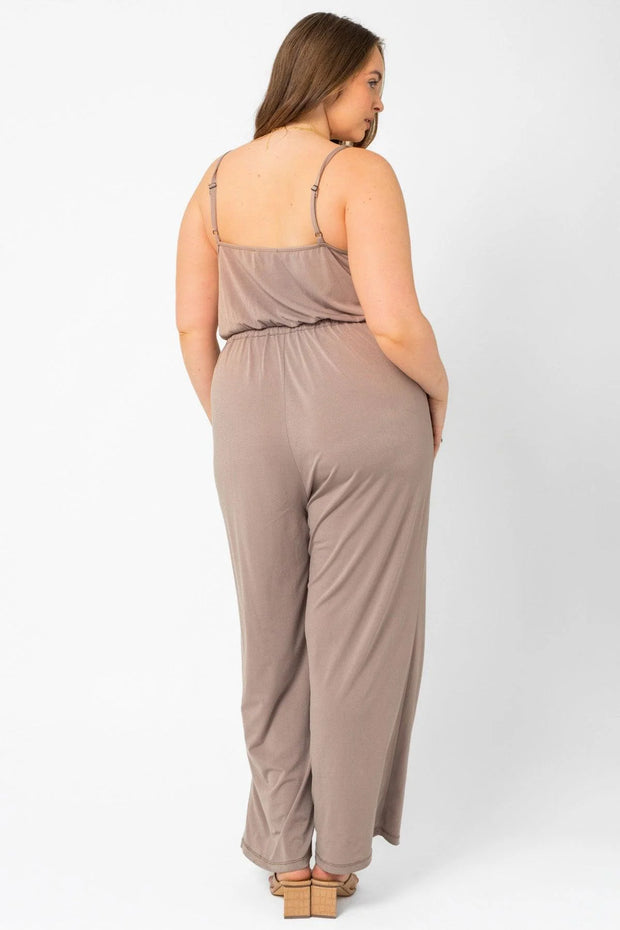 Plus Size Sleeveless Belted Drawstring Waist Jumpsuit - Modiniva LLC