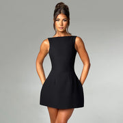 Sexy Slim-fitting Backless Dress Summer Sleeveless Short Dresses Black Women clothing