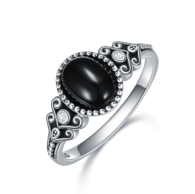 925 Sterling Silver Black Onyx Ring for Women