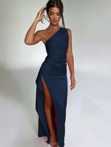 Elegant One-shoulder Backless Slit Summer Dress - Modiniva LLC