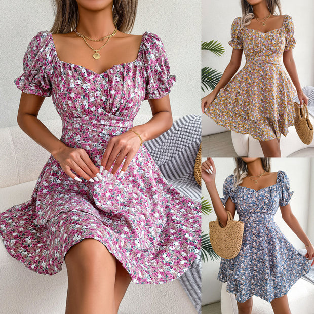 Floral High-Waist Swing Dress - Modiniva LLC