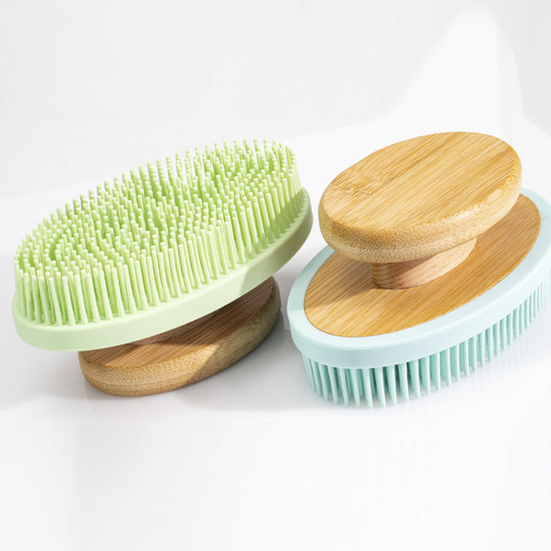 New silicone bath brush massage bath soft hand-held long-tooth cleaning scrub brush bamboo handle bath brush - Modiniva LLC