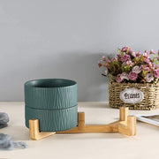 Green Ceramic Pet Bowls with Bamboo Stand (2 Bowls) - Modiniva LLC