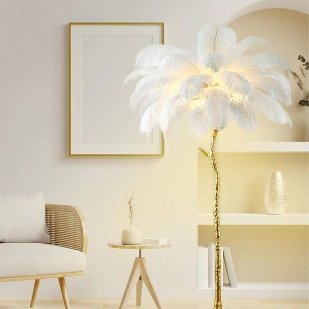 Whispering Luminescence: Gold Feather Floor Lamp - Modiniva LLC