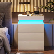 LED Nightstand with 3 Drawers , White Nightstand Bedside Bed - Modiniva LLC