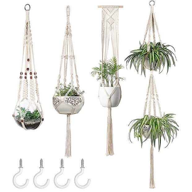 Handmade Boho Woven Cotton Rope Plant Hanger - Modiniva LLC