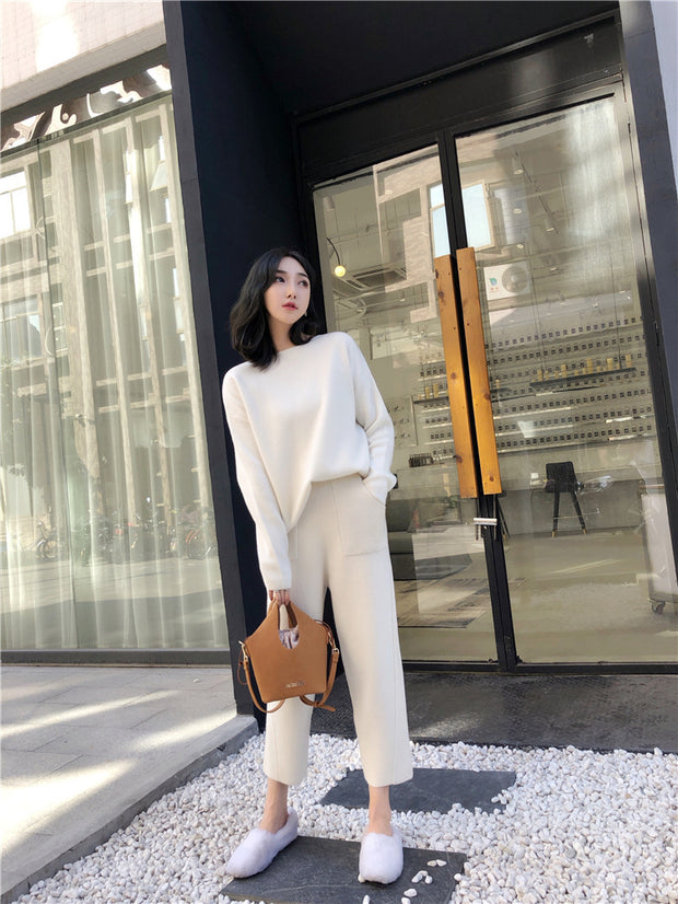 Thin Casual Knit Pants Suit