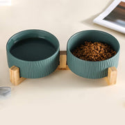 Green Ceramic Pet Bowls with Bamboo Stand (2 Bowls)