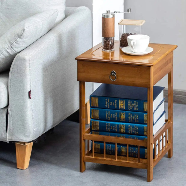 Eco-Friendly Bamboo Bedside Table with Drawer