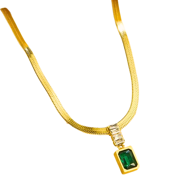 Sophisticated Simplicity: Gold Chain with Emerald Drop - Modiniva LLC