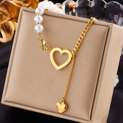 Heart and Pearl Gold Necklace - Modiniva LLC