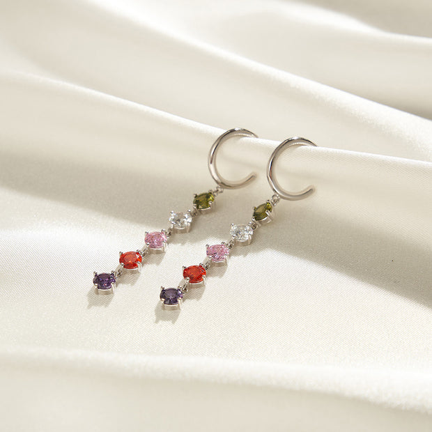 Sterling Silver Colorful Zircon Tassel Earrings - Modiniva LLC