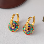 Bohemian Multi-colored Printed Pendant, Chain & Earrings [EHG3016] Colored Daisy Gold Jewelry & Watches