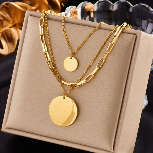 Stylish Layered Disc Golden Necklace - Modiniva LLC