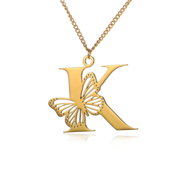 Butterfly Initial Pendant Necklace Jewelry & Watches