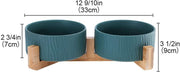 Green Ceramic Pet Bowls with Bamboo Stand (2 Bowls)