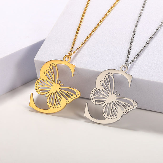 Butterfly Initial Pendant Necklace S Jewelry & Watches