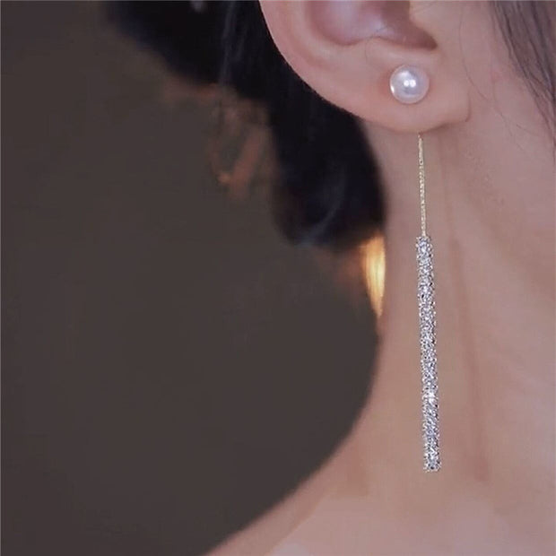 Fine Zirconia Tassel Pearl Stud Earring - Modiniva LLC