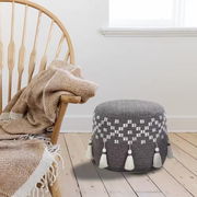 Scandinavian Gray / Ivory Woven Geometric Pouf Ottoman