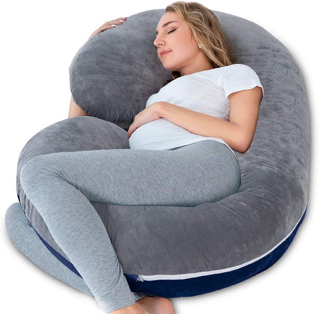 Pregnancy Body Pillow with Velvet Cover, C-Shaped Blue/Grey - Modiniva LLC