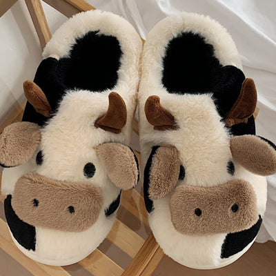 Cross-border large size cotton slippers winter new plush cotton slippers home indoor warm cotton slippers cow cartoon cotton slippers