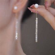 Fine Zirconia Tassel Pearl Stud Earring - Modiniva LLC