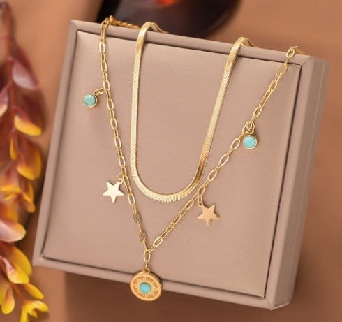 Gold Star Charm Layered Necklace - Modiniva LLC