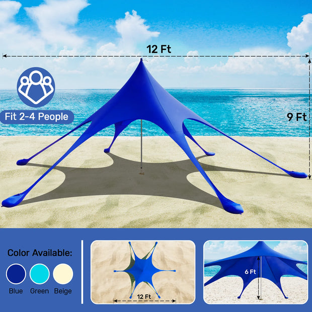 Beach Canopy Tent Sun Shade, 12X12 FT Beach Tent