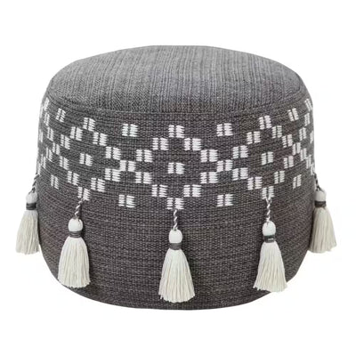 Scandinavian Gray / Ivory Woven Geometric Pouf Ottoman - Modiniva LLC