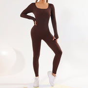 European and American new all-in-one long-sleeved quick-drying sports seamless yoga jumpsuit tight fitness one-piece yoga suit for women