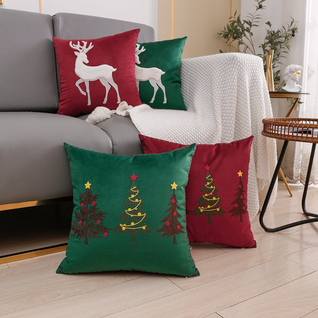 Christmas pillow case Embroidered moose pillow case - Modiniva LLC