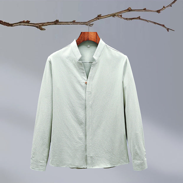 Cotton & Hemp Long Sleeve Shirt Light green Women's Clothing