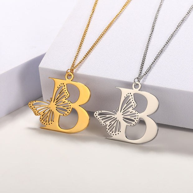 Butterfly Initial Pendant Necklace B Jewelry & Watches