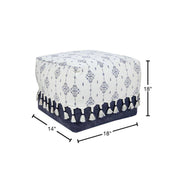 Nordic Navy Blue/Ivory Ornamental Pouf Ottoman