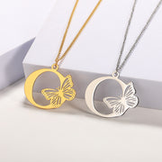 Butterfly Initial Pendant Necklace O Jewelry & Watches