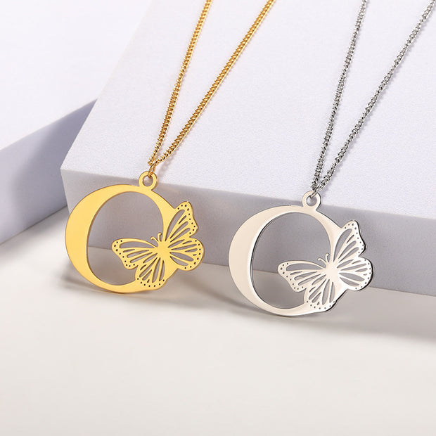 Butterfly Initial Pendant Necklace O Jewelry & Watches