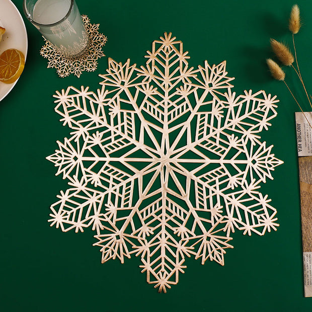 Table Mat Snowflake Bronzing PVC Placemat Hollow Insulation Coaster Pads Table Bowl Home Christmas Decor Heat Resistant - Modiniva LLC