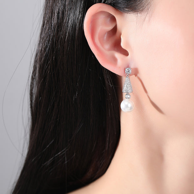 Chic Pearl Earrings with AAA Zircon Stones Jewelry & Watches