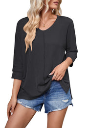 WaveStripe Batwing Blouse Black gray Women's Clothing