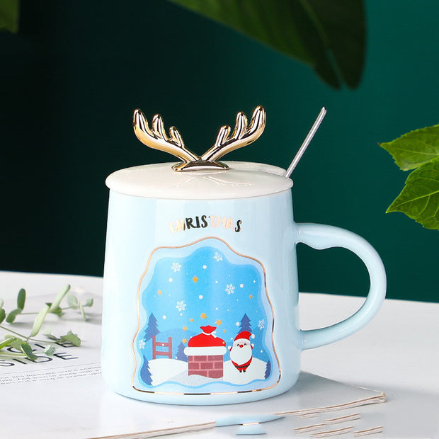 Drinkware Christmas Mugs Coffee Cups Ceramic Merry Christmas Cups With Spoon Christmas Gifts For Coffee Cup Mug Handgrip Cup - Modiniva LLC