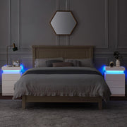 LED Nightstand with 3 Drawers , White Nightstand Bedside Bed - Modiniva LLC